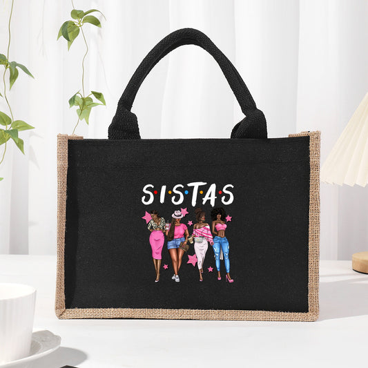 Bolsa de tela de algodón y lino, bolsa de tela con letras estampadas, bolso ligero portátil, bolsa de regalo para compras