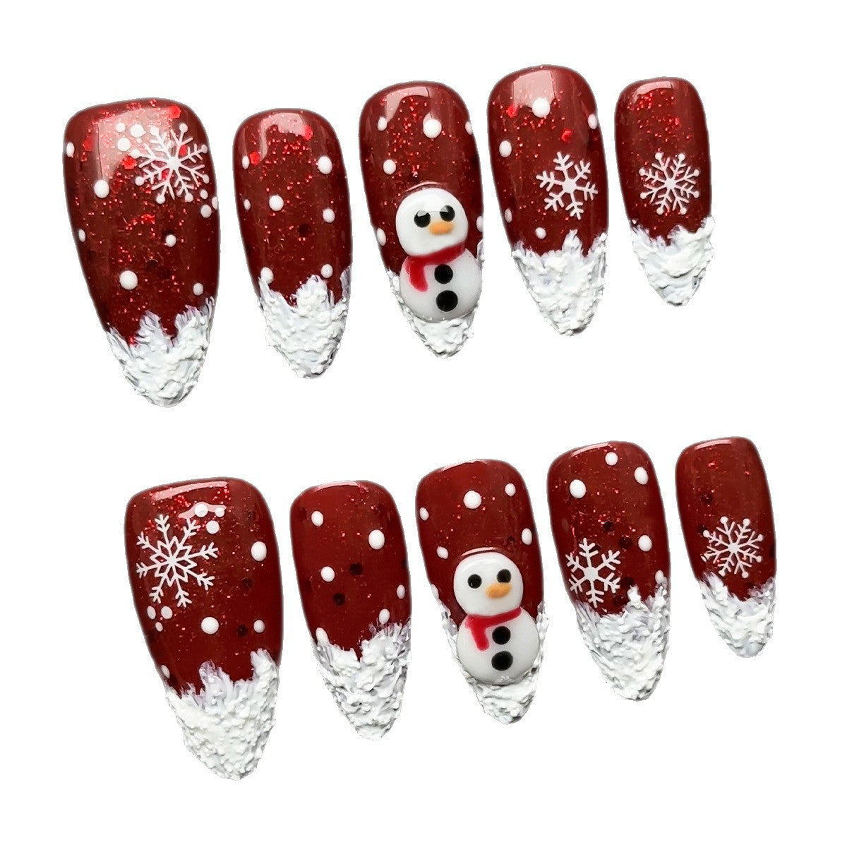 Manicura navideña, 10 piezas, parche para uñas, Papá Noel usa uñas postizas, parche para uñas, muñeco de nieve, hecho a mano.
