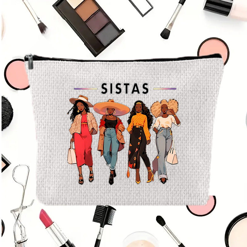 Neceser de lino estampado, neceser para guardar pintalabios, pequeño bolso de mano sencillo con cremallera para la noche.