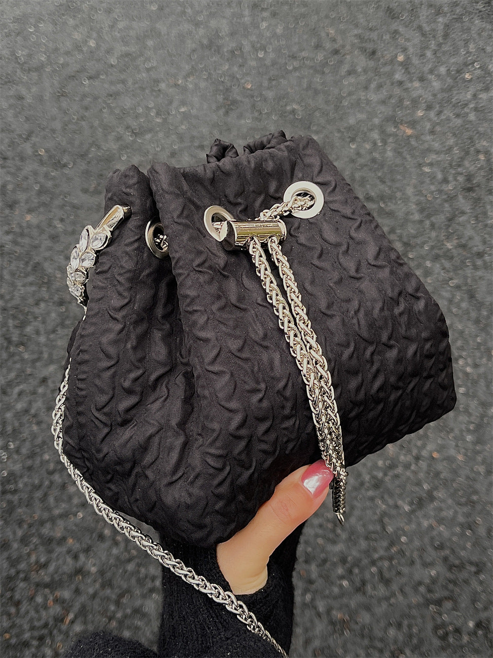 Bolso de mano con cadena de pedrería para mujer, bolso tipo cubo con cordón ajustable, bolso de noche, bolso de fiesta, bolso de graduación, bolsos de fiesta, bolsos de mano