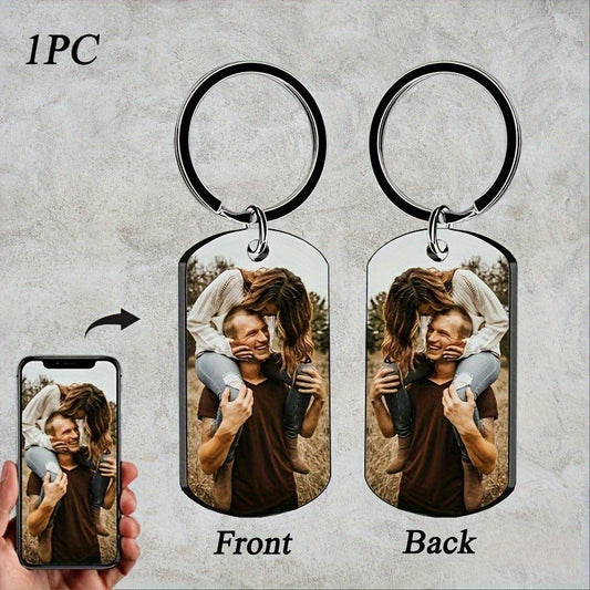Stainless Steel Necklace Men and Women Personalized Custom Keychain with Pictures - Double Sided Engraving Photo Text Customized Key Chains for Men Boyfriend -dropshippingabc.com
