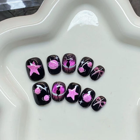 1005- Uñas postizas hechas a mano, de presión, removibles