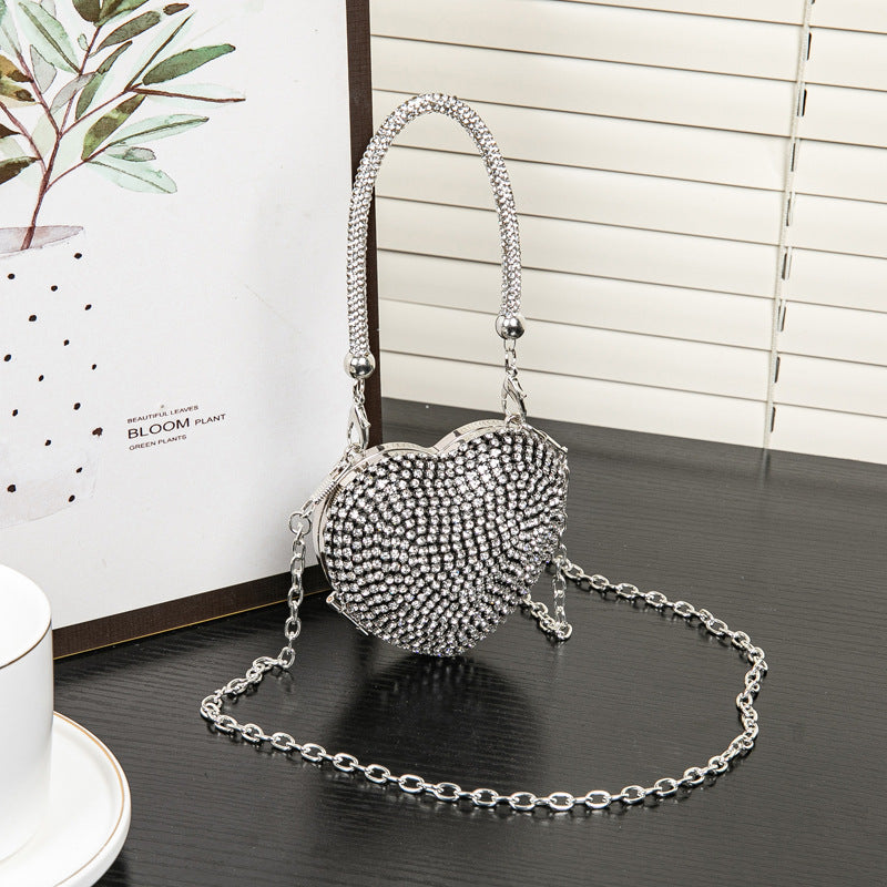 Bolso de cena con pedrería, mini bolso en forma de corazón, bolso pequeño y exquisito con brillo, bolso de gala, bolso de graduación, bolso de fiesta, bolso de mano para graduación, bolso de noche para boda
