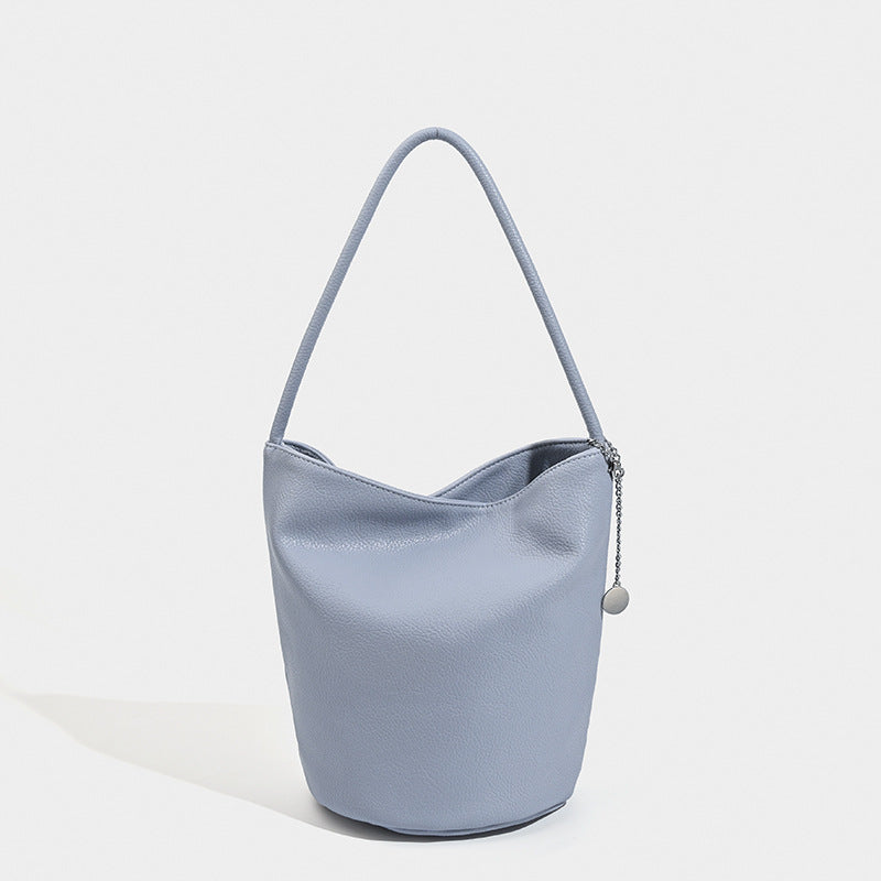 Bolso tipo cubo retro de piel suave, bolso de hombro para mujer, bolso tote para ir al trabajo