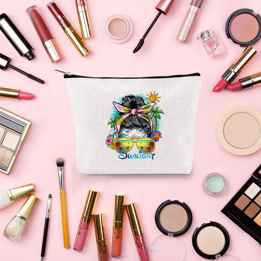 Neceser de lino estampado, neceser para guardar pintalabios, pequeño bolso de mano sencillo con cremallera para la noche.