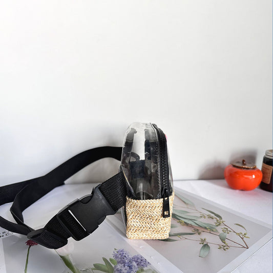 Riñonera de PVC transparente con diseño de paja – Riñonera de playa portátil e impermeable para mujer – Bolso bandolera con diseño elegante
