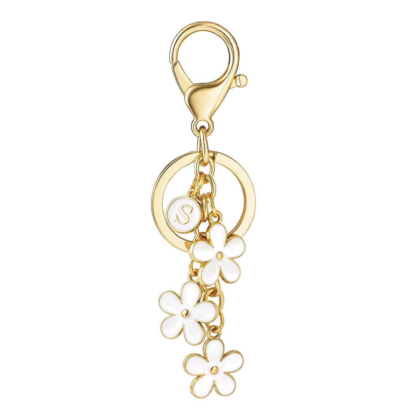Initial Keychain White/Pink Flower Charms for Key Cute Letter Keyring Bag Charm 26 Letter Flower Cherry Blossom Daisy Keychain -dropshippingabc.com