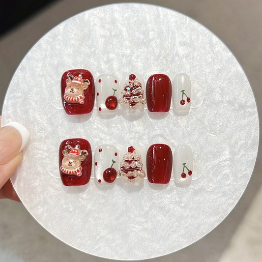 Christmas wear nail high quality three-dimensional Christmas tree autumn and winter handmade fake nail nail patch