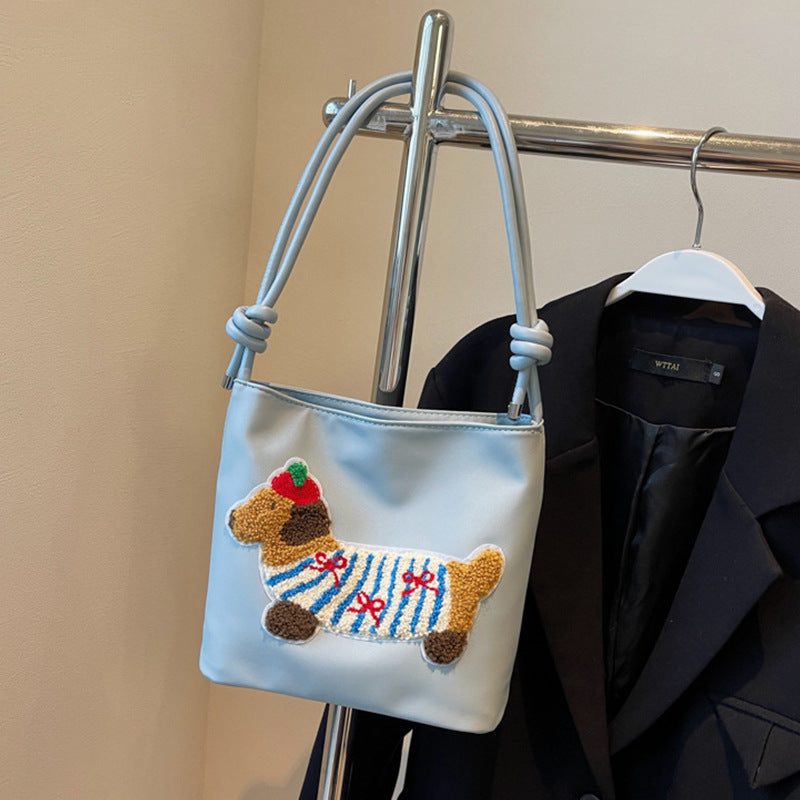 Bolso de lona con adorable estampado de cachorros - Bolso bandolera estilo cubo a la moda para estudiantes y mujeres