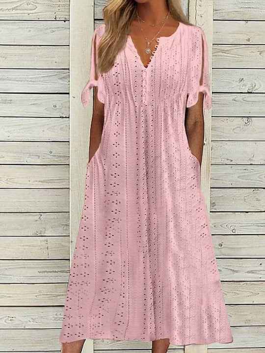 Women's Dress V-Neck Hollow Out Lace Long Dress Women
