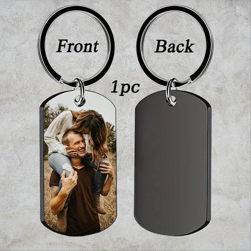 Stainless Steel Necklace Men and Women Personalized Custom Keychain with Pictures - Double Sided Engraving Photo Text Customized Key Chains for Men Boyfriend -dropshippingabc.com