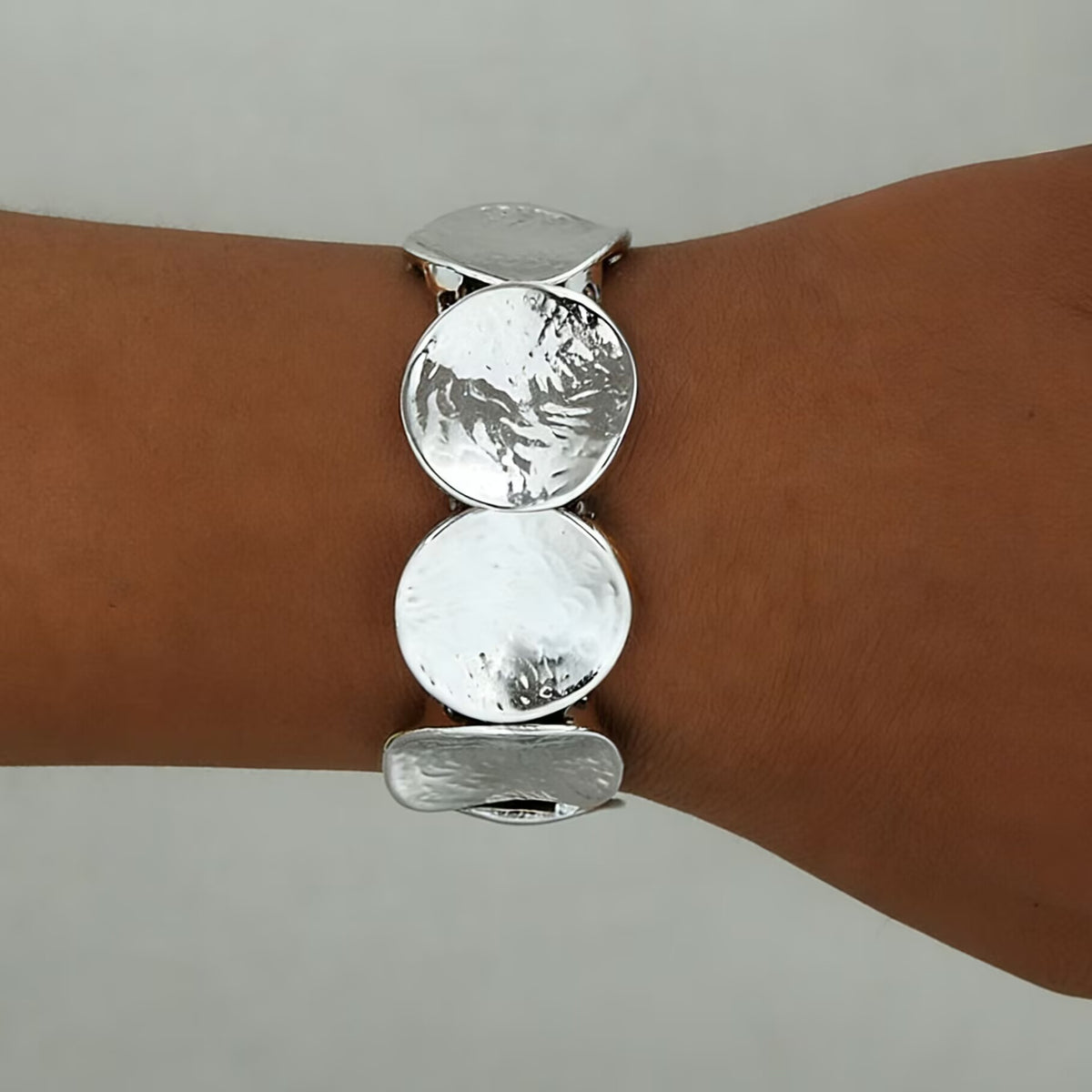 Personality Metal Pleated Geometric Disc Stretch Bracelet Heavy Duty Minimalist