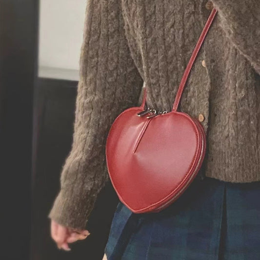 Mini bolso bandolera en forma de corazón, bolso bandolera versátil e informal para mujer, bolso de hombro rojo con forma de corazón, elegante y a la moda.