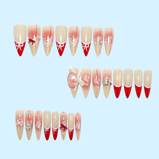 Puntas francesas navideñas, otoño e invierno, blancas, hechas a mano, para usar uñas, manicura de ojo de gato, para usar uñas, puro deseo, sentido avanzado, parche de uñas postizas