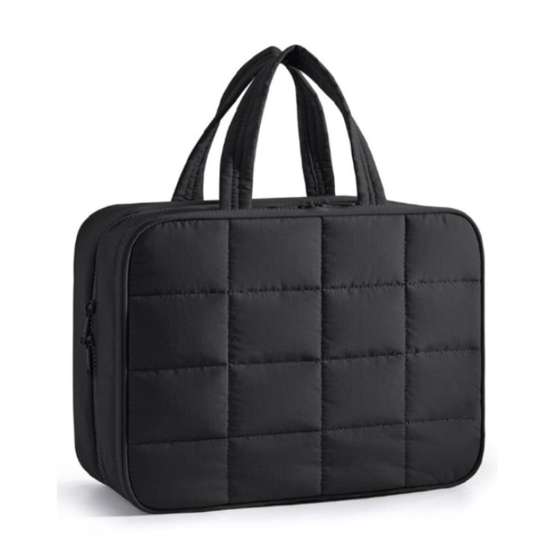 Neceser de viaje con organizador de joyas, neceser colgante, bolsa de cosméticos acolchada, bolsa de almacenamiento para viajes, neceser de maquillaje con compartimentos.