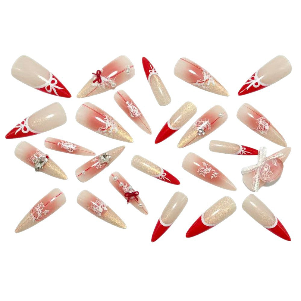 Puntas francesas navideñas, otoño e invierno, blancas, hechas a mano, para usar uñas, manicura de ojo de gato, para usar uñas, puro deseo, sentido avanzado, parche de uñas postizas