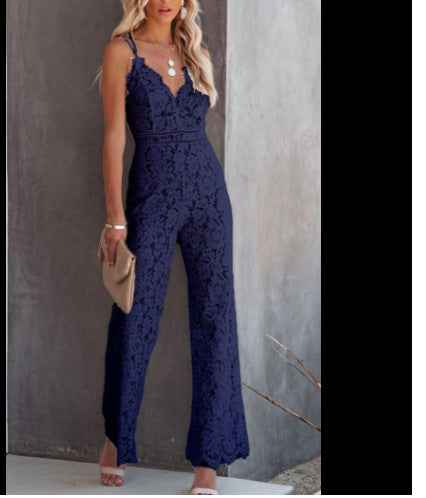 Deep V-Neck Spaghetti Strap Jumpsuit for Women