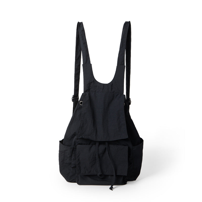 Bag women lightweight nylon backpack purse, pleated multi-pocket large capacity backpack, beige backpack lightweight