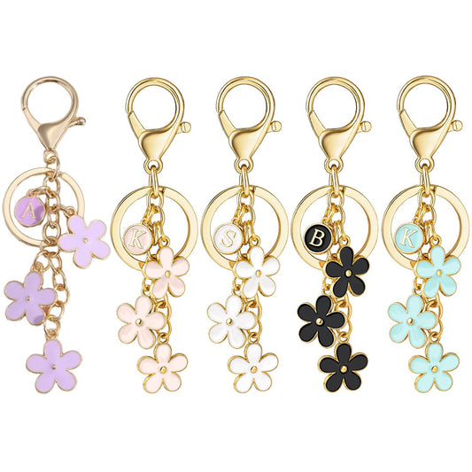 Initial Keychain White/Pink Flower Charms for Key Cute Letter Keyring Bag Charm 26 Letter Flower Cherry Blossom Daisy Keychain -dropshippingabc.com
