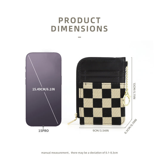 Cartera tarjetero retro a cuadros, monedero con múltiples ranuras para tarjetas bancarias, funda sencilla de microfibra