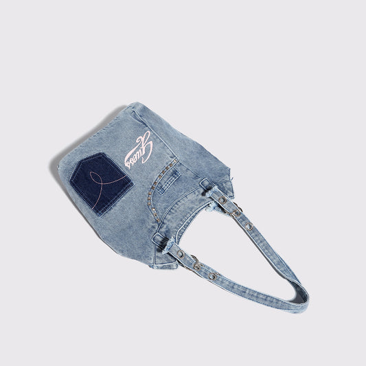 Bolso bandolera vaquero lavado, bolso hobo retro estilo Spice Girl, bolso de hombro con diseño moderno, bolso hobo versátil para mujer