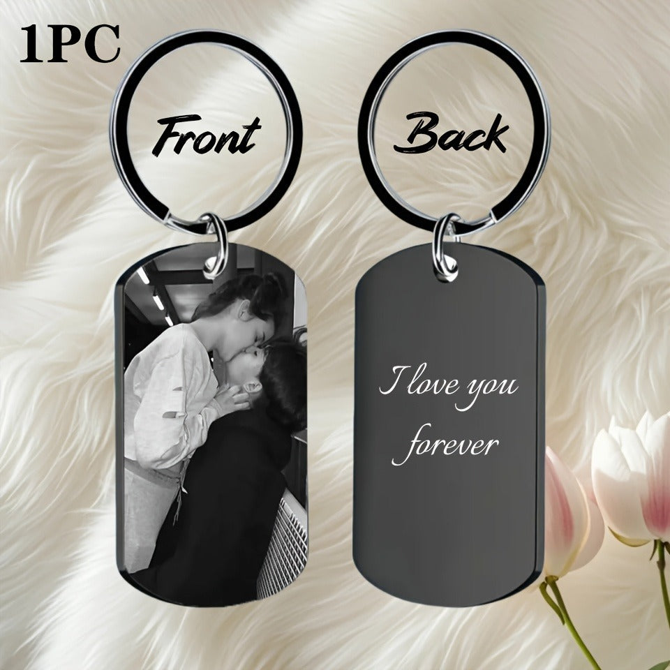 Stainless Steel Necklace Men and Women Personalized Custom Keychain with Pictures - Double Sided Engraving Photo Text Customized Key Chains for Men Boyfriend -dropshippingabc.com