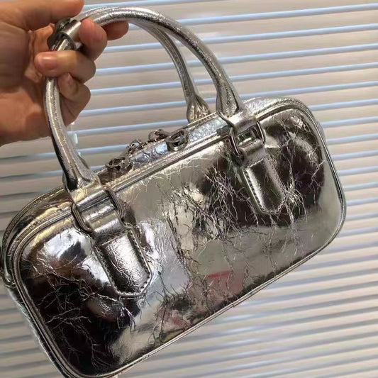 Bolso bandolera retro, bolso cuadrado pequeño, bolso pequeño con asa superior metálico