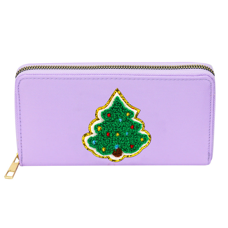 Cartera bordada con el alfabeto para mujer, monedero largo, tarjetero de nailon con cremallera, monedero multifuncional