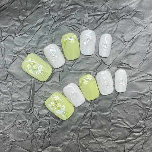 1003- Uñas postizas hechas a mano, de presión, removibles