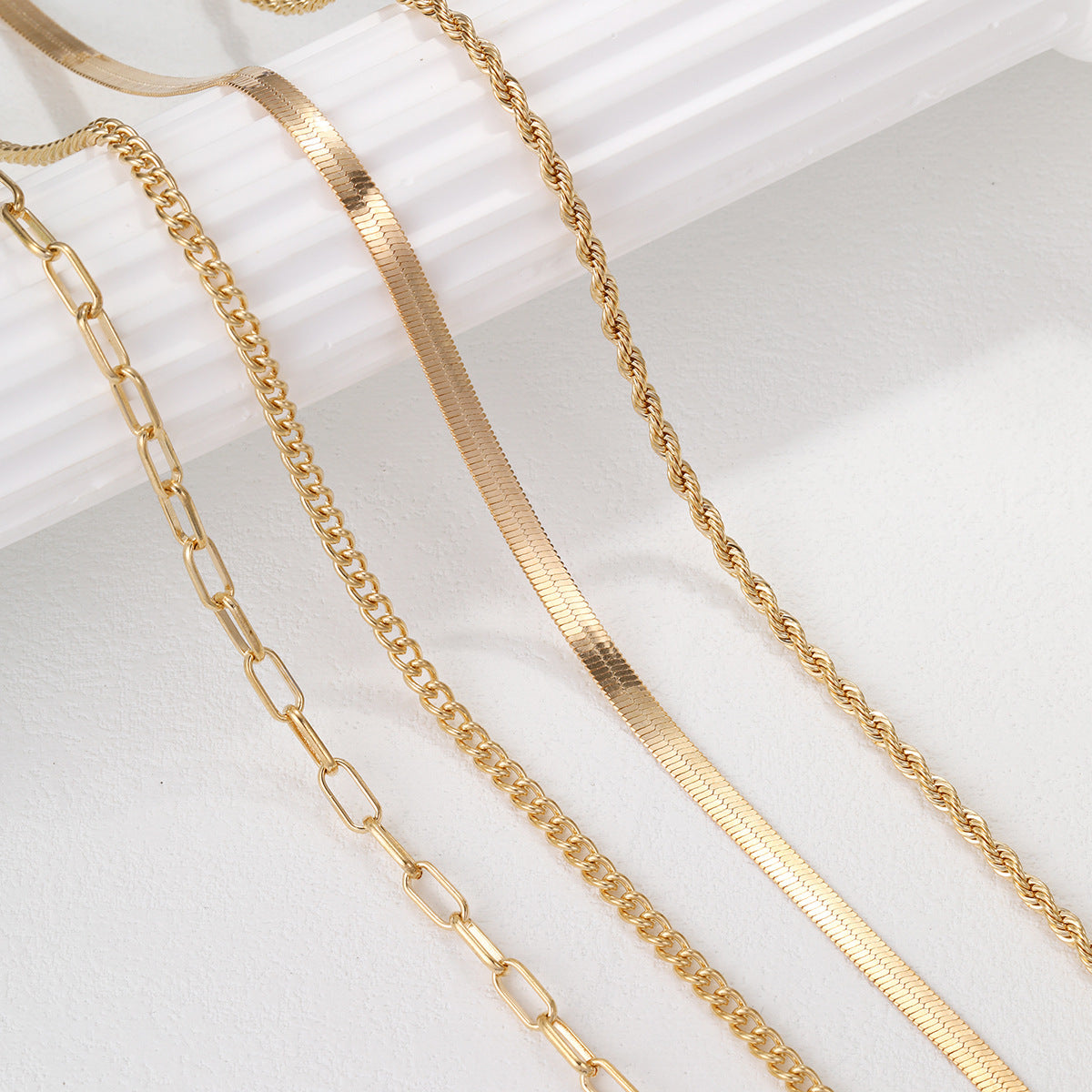 5-in-1 Layered Gold Necklace Set - Tarnish-Free 14k Gold Plated Chunky Chain Stack for Women -dropshippingabc.com