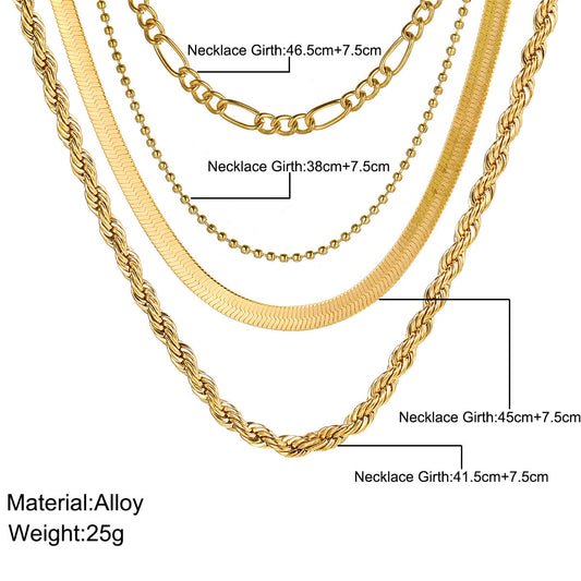 5-in-1 Layered Gold Necklace Set - Tarnish-Free 14k Gold Plated Chunky Chain Stack for Women -dropshippingabc.com