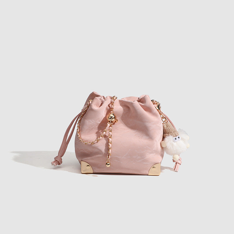 Bolso tipo cubo mini chic con cordón ajustable - Elegante bolso de hombro y bandolera de cadena para mujer