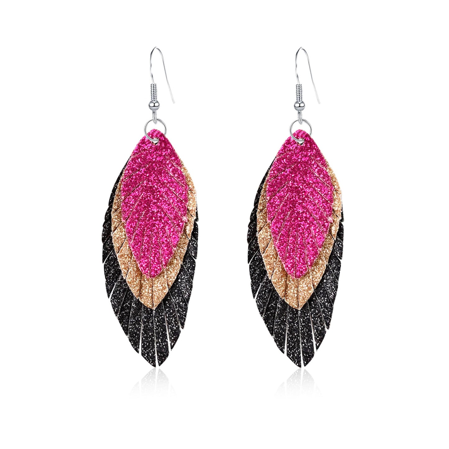 Bohemian Geometric Drop Earrings - Lightweight Feather, Leaf & Multi-Color Fringe Triple Tassel Dangles -dropshippingabc.com