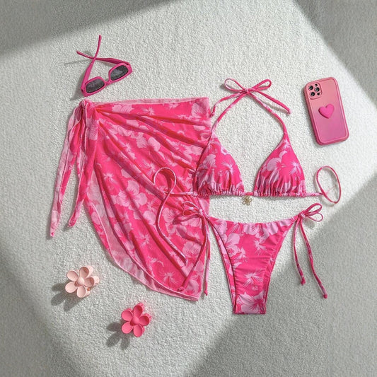 Sexy Bikini Three Piece Swimsuit with and Apron Split Body Design Suitable for Hot Spring Use