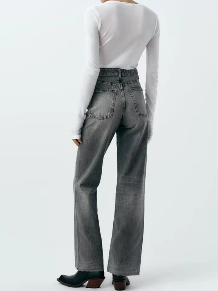 Women's High Waist Wide Leg Denim Pants