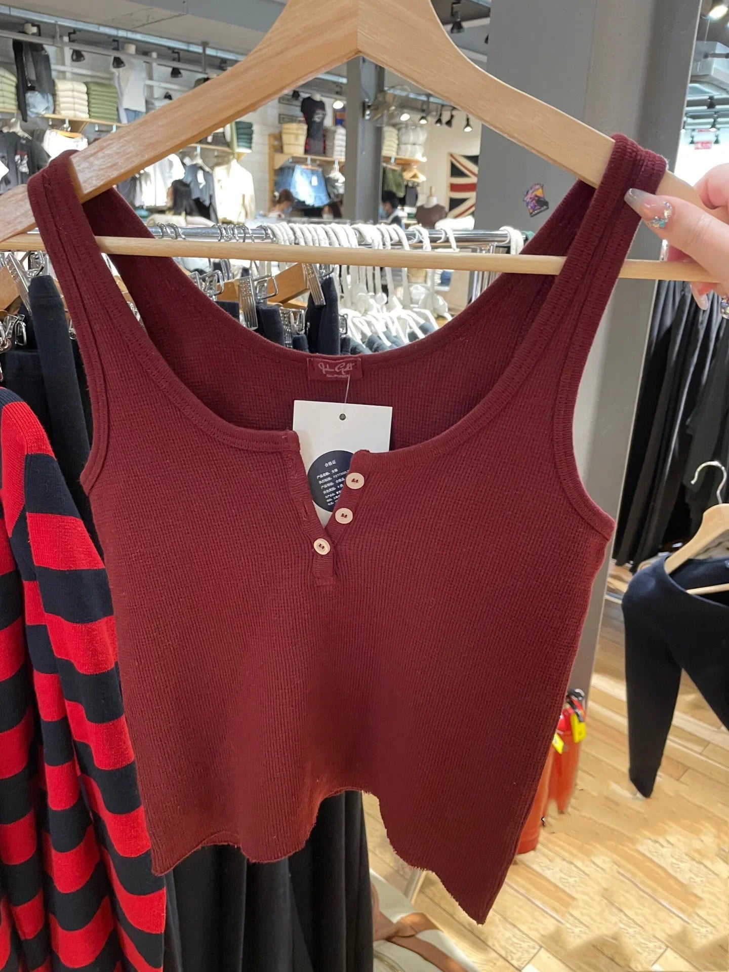 Buttons Waffle Cotton Tank Top Woman Round Neck Sexy Sleeveless Retro Crop Tops Summer Solid Simple Vintage Y2k Vest Chic