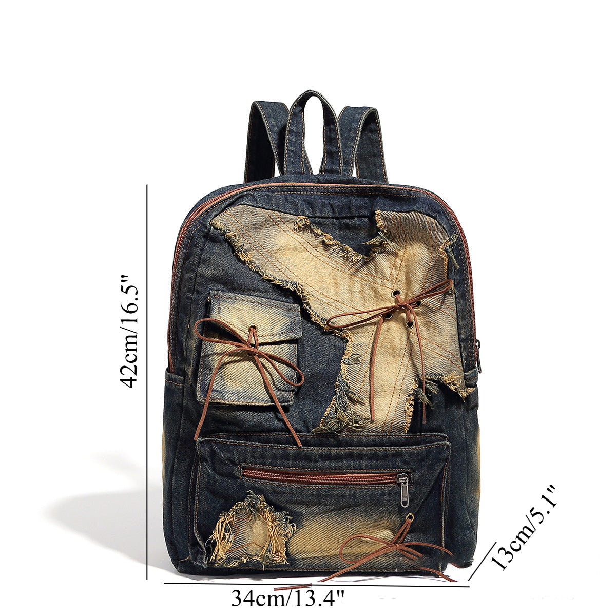 Mochila retro de mezclilla lavada, mochila con lazo de diseño, mochila tipo bolso de gran capacidad estilo Spice Girl