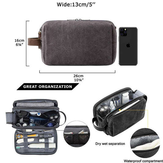 Large Capacity Men's Canvas Wash Bag – Durable Razor Storage & Cosmetic Bag with Ample Space for Travel Essentials