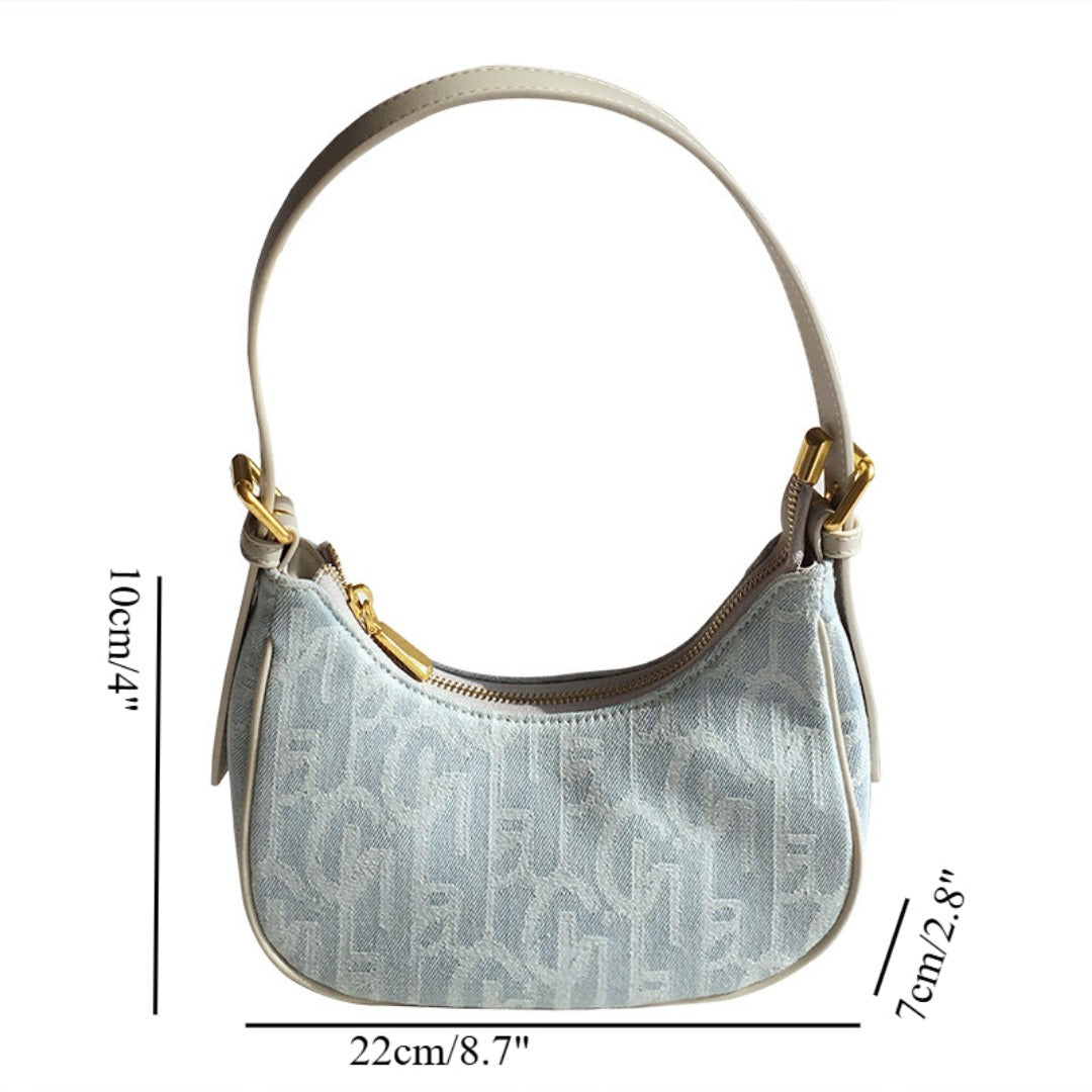 Bolso baguette retro de mezclilla para mujer, bolso de hombro para primavera y verano, bolso hobo pequeño