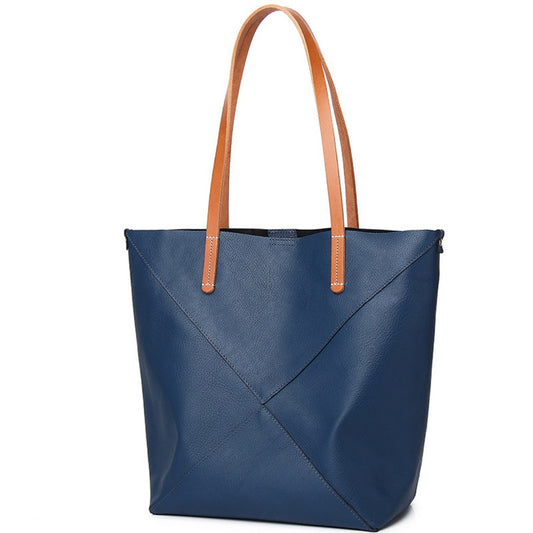 Elegante bolso de hombro de piel auténtica - Bolso tipo cubo plegable geométrico con estilo y bolso tote de gran capacidad para mujer