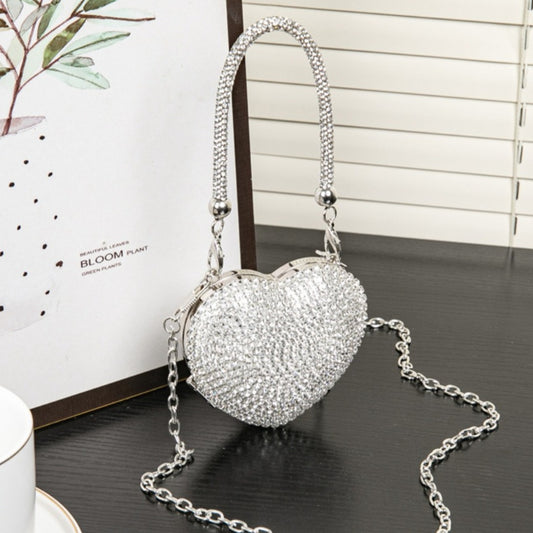 Bolso de cena con pedrería, mini bolso en forma de corazón, bolso pequeño y exquisito con brillo, bolso de gala, bolso de graduación, bolso de fiesta, bolso de mano para graduación, bolso de noche para boda