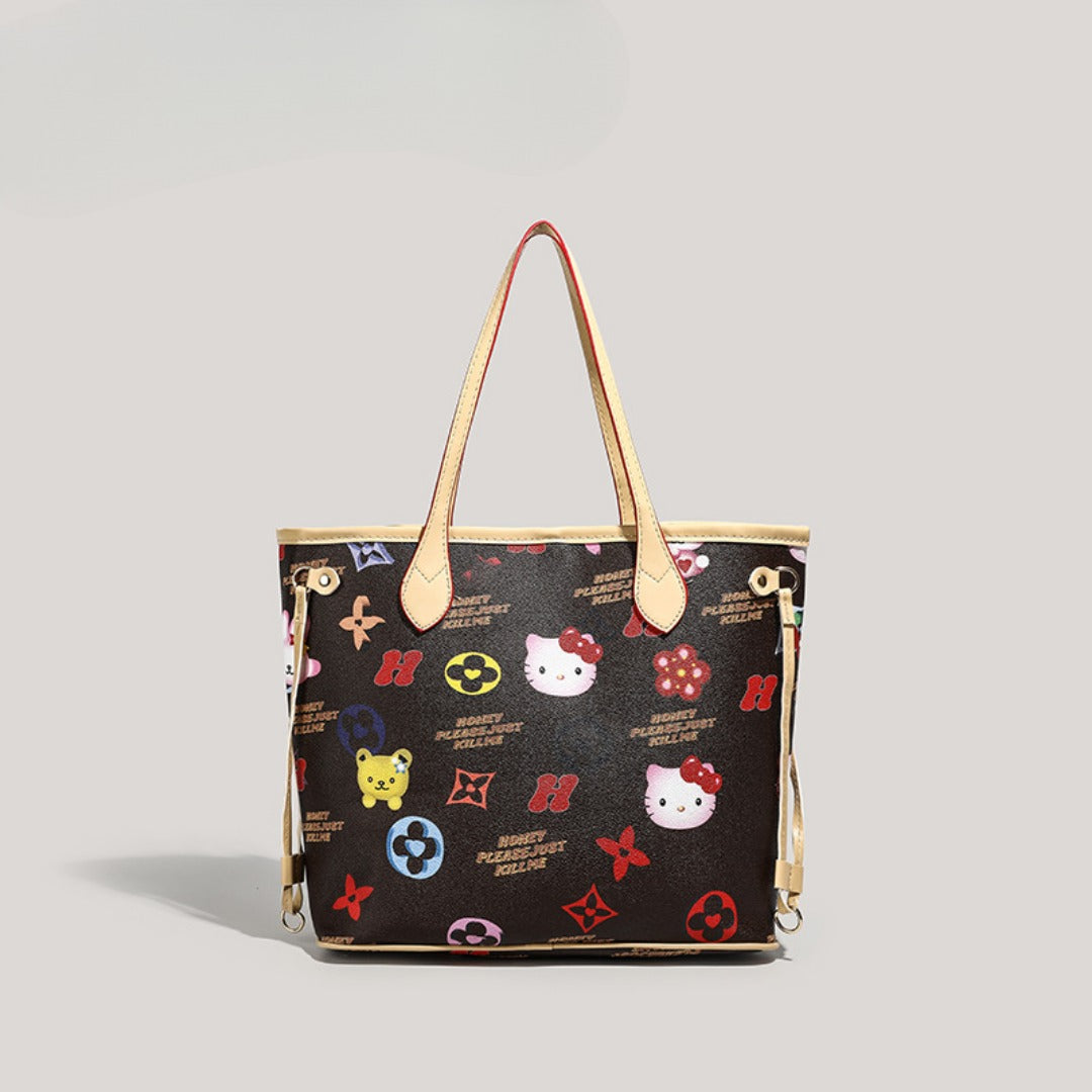 Bolso tote grande y bonito, bolso versátil con diseño de dibujos animados para mujer, bolso de mano con asa superior