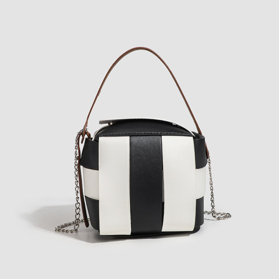 Bolso de hombro sencillo y bandolera pequeño para mujer, con elegante diseño en color contrastante de PU, ideal para el día a día.