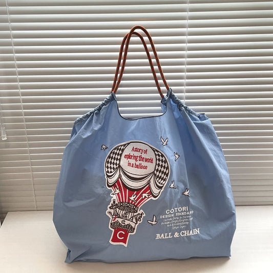 Bolso tote con estampado sencillo de globos aerostáticos, bolso de tela ecológico bordado para mujer, bolso bandolera portátil de nailon