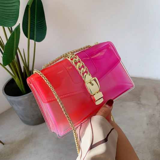 Mini summer transparent jelly bag, candy color silicone color bag, versatile chain small crossbody bag