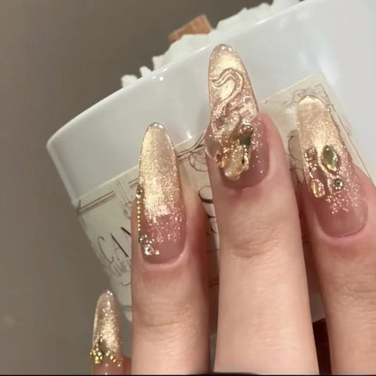 0955 - Uñas postizas hechas a mano, de presión, removibles