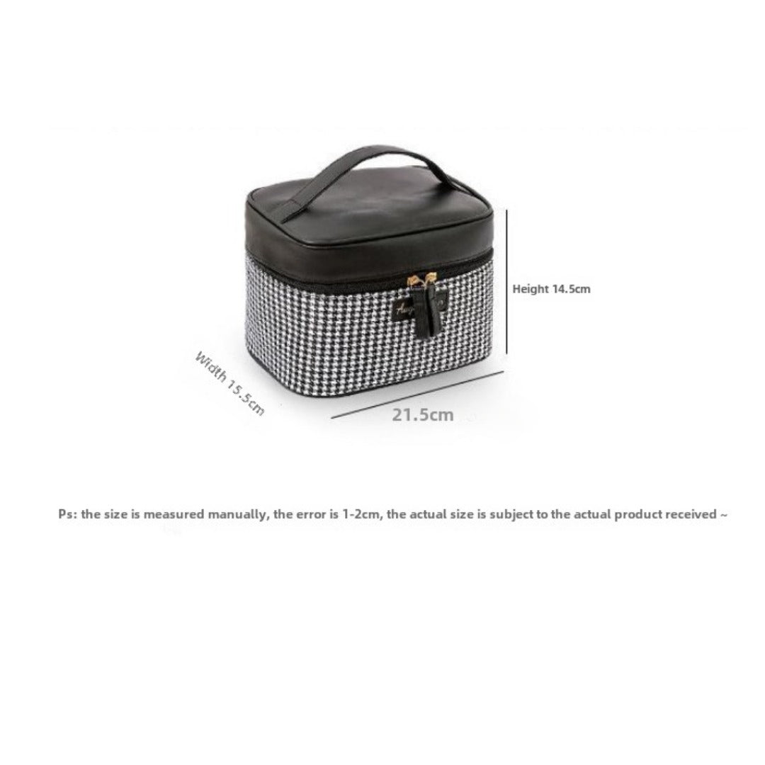 Multifunctional PU thousand bird grid cosmetic bag, portable cosmetic case, large capacity storage bag cosmetics, storage box, makeup bag with compartments,