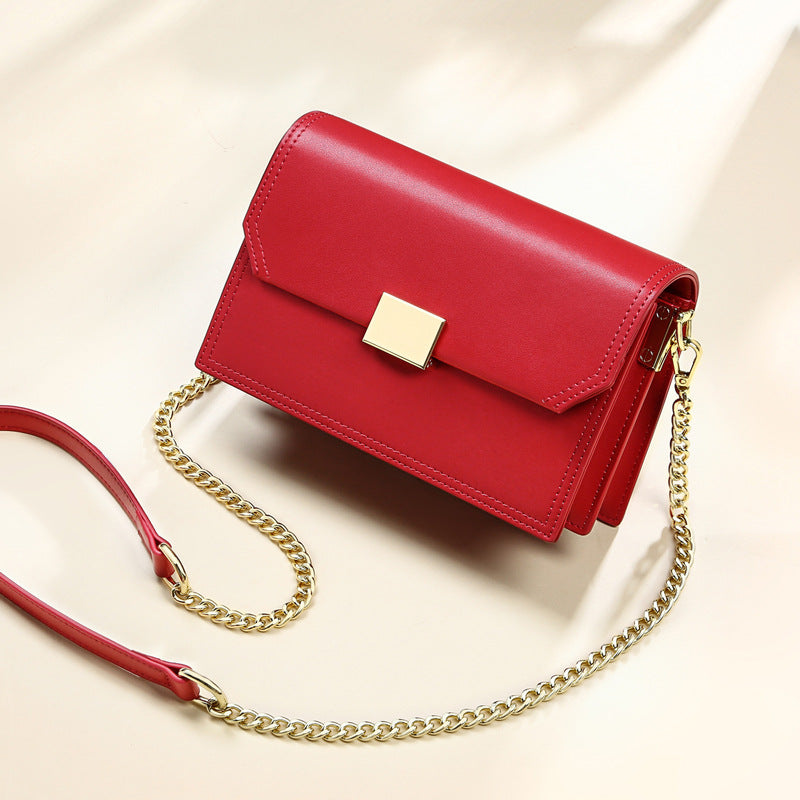 Bolso bandolera de piel auténtica con cadena, bolso cruzado, bolso cuadrado pequeño combinable
