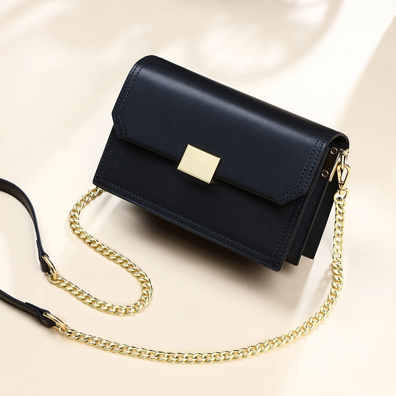 Bolso bandolera de piel auténtica con cadena, bolso cruzado, bolso cuadrado pequeño combinable