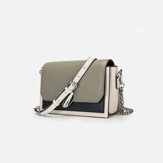 Genuine leather small crossbody bag multi pockets contrast tone